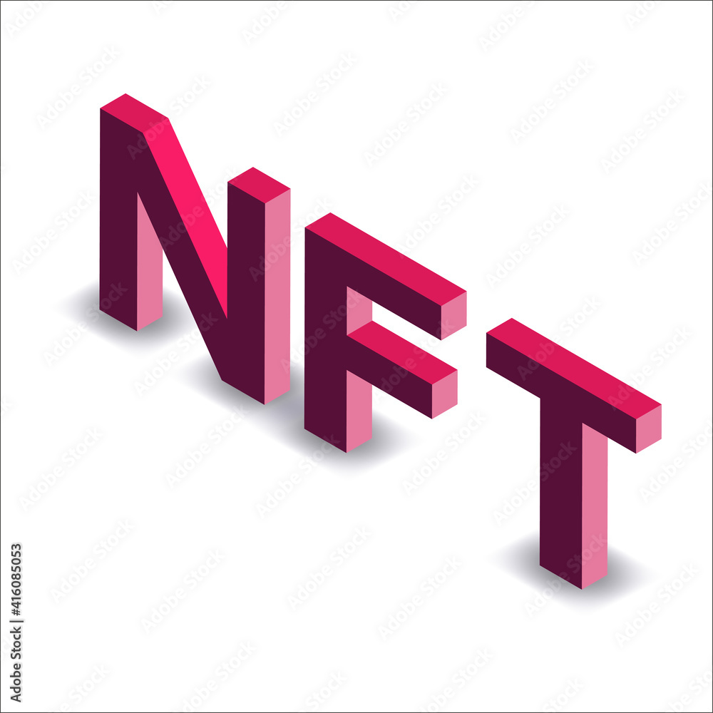 Canvas Prints isometric red text nft non fungible token isolated on white. pay for unique collectibles in games or