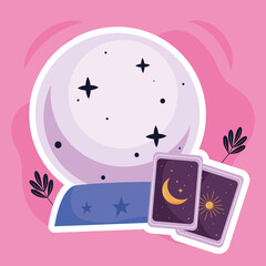 crystal ball with divination cards esoteric icons vector illustration design