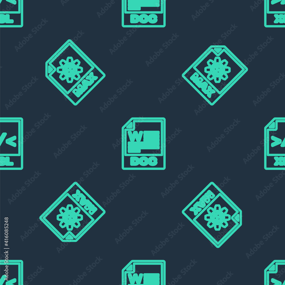 Poster set line doc file document, max and xsl on seamless pattern. vector.