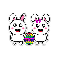 cute couple rabbit with easter eggs design vector