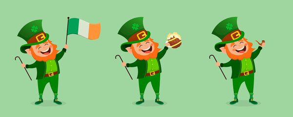 Set of Saint Patrick's day. Cartoon character Leprechaun