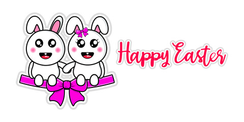 cute rabbit happy easter vector design kawaii