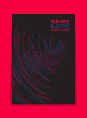 Summer Electro wave music party flyer template. Abstract colored waves music poster background.