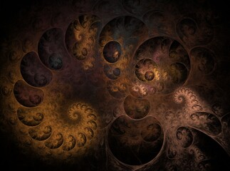 Abstract image. Fractal. 3D. Brown spiral on a black background. Graphic element for design.