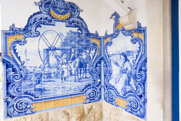Panel of Azulejos tiles in Vila Franca de Xira station, suburb of lisbon, Portugal