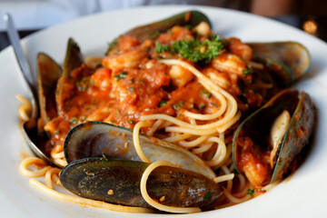 Spaghetti with seafood