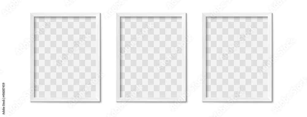Aufkleber white photo frames. empty gray simple image square border with shadow on gallery wall. isolated pict