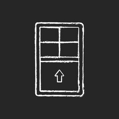 Single-hung windows chalk white icon on black background. Single movable sash with raise from bottom. Natural ventilation control. Vertical-sliding window. Isolated vector chalkboard illustration