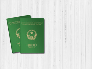 Vietnamese passport on wooden background