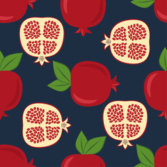 Seamless vector pattern pomegranate background. Exotic tropical fruit garnet seamless pattern. EPS10