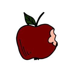 vector illustration. bitten red apple on a white background. doodle. hand drawing.