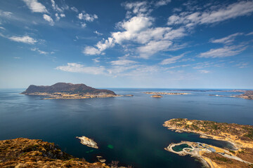 Fototapeta na wymiar Beautiful landscape of the Norwegian Sea fjords at sunny day, Norway