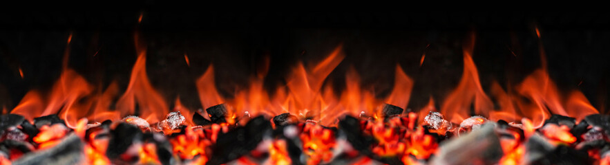 Feuer, Glut, Flammen, Grillen, Panorama XXL