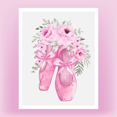 isolated pink rose flower wreath with ballet shoes © orchidart