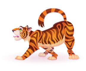 Vector illustration of cheerful cartoon red tiger, symbol of 2022 new year, template for calendar or banner.