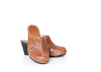 Pair of casual leather shoes, summer footwear