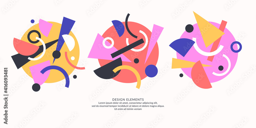 Aufkleber abstract elements in retro style, a template for your design. a set of geometric compositions.