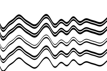 Black crooked horizontal lines on a white background. Abstract background with curved lines. 