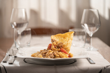 Italian pasta, chef preparation