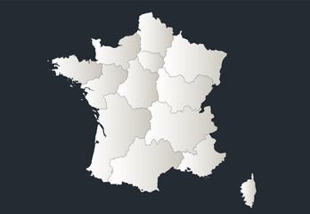 France map, Infographics flat design colors snow white, individual regions blank