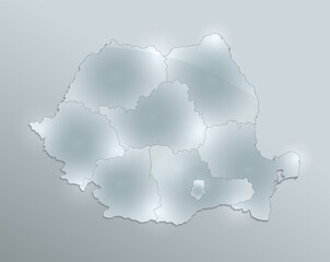 Fototapeta premium Romania map and flag, administrative division, separates regions and names individual region, design glass card 3D blank