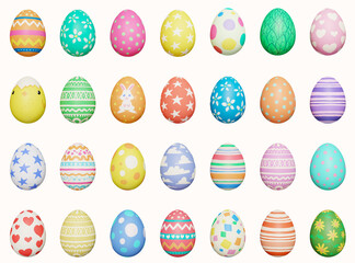 A set of hand painted colorful Easter eggs isolated on a white background