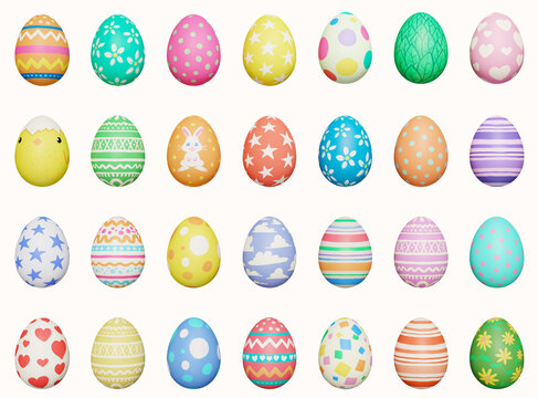 A set of hand painted colorful Easter eggs isolated on a white background