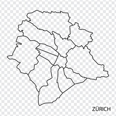 High Quality map of Zurich is a city  Switzerland , with borders of the districts. Map of Zurich for your web site design, app, UI. EPS10.