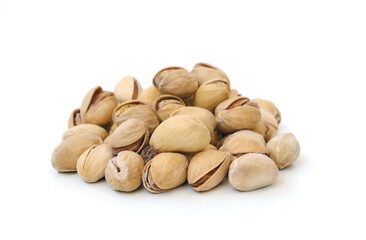 Pistachios isolated on white background .