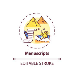 Manuscripts concept icon. Archive collections of online library idea thin line illustration. Catalog of old texts. Rare books compilation. Vector isolated outline RGB color drawing. Editable stroke