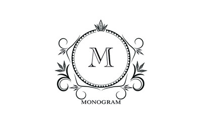 Monogram template, initial monogram letter M. Retro logo for cafe, bar, restaurant, invitation. Business style or company brand.