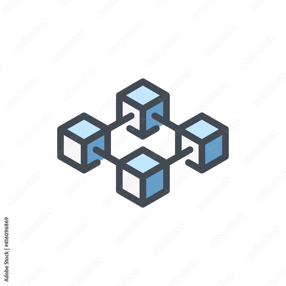 Poster blockchain color line icon. cryptocurrency blocks vector outline colorful sign.