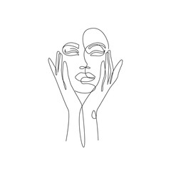Continuous Line Drawing of Abstract Woman Face, Fashion Minimalist Concept, Woman Beauty Drawing, Vector Illustration. Good for Prints, T-shirt, Banners, Slogan Design Modern Graphics Style