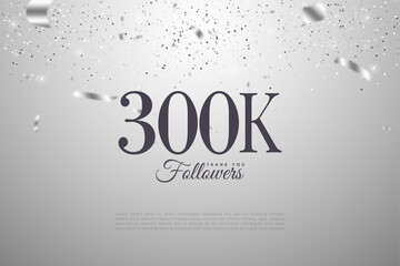 Thank you so much 300k followers with illustrated numbers and falling silver ribbons.