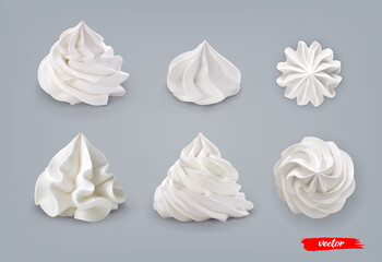 Set of whipped cream isolated on blue background. 3d realistic vector illustration of whipped cream. - 416097852