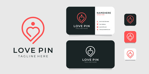Love pin monogram logo design with business card template