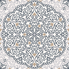 Fototapeta na wymiar Seamless colorful pattern with mandala. Vintage decorative element. Hand drawn pattern in turkish style. Islam, Arabic, Indian, ottoman motif. Vector illustration.