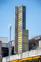 Construction of high-rise buildings, concrete formwork, rebar frame.