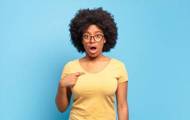  looking shocked and surprised with mouth wide open, pointing to self