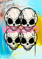 graffiti and pop art- style poster design of skull useful for printed resources or patterned