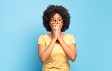  feeling worried, upset and scared, covering mouth with hands, looking anxious and having messed up
