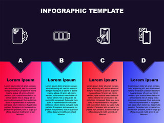 Set line Phone repair service, Battery, Glass screen protector and Mobile with broken. Business infographic template. Vector.
