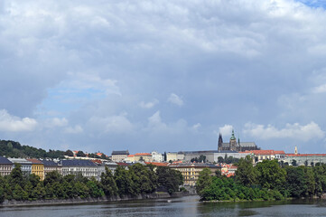 Prague cityscape Vltava river riverside  Czech republic
