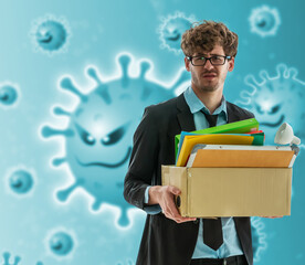 Unemployed Business man worker carrying a packed box with upset expression for unemployment concept...