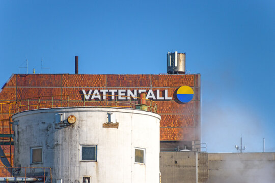31.01.2021 Berlin, Germany - Vattenfall combined heat and power plant in Berlin with logo
