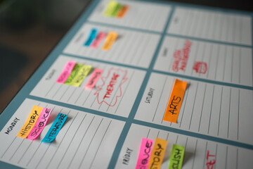 Colorful weekly timetable for scholar classes and freetime with colorful posts and handwritten...