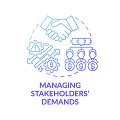 Managing stakeholders demands concept icon. Top management tasks. Practice good communication skills. Company idea thin line illustration. Vector isolated outline RGB color drawing