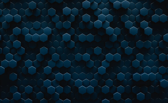 3D Illustration. Dark geometric hexagonal abstract background. Futuristic and technology concept. © DMegias