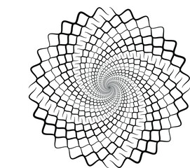 Obraz premium Abstract rotated white lines in circle form on black background. Geometric art. Design element. Digital image with a psychedelic stripes. Vector illustration