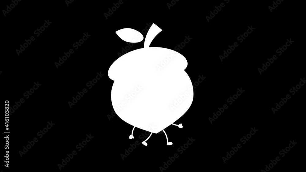Poster cute acorn character walking animation. animation with luma matte. funny acorn walking video